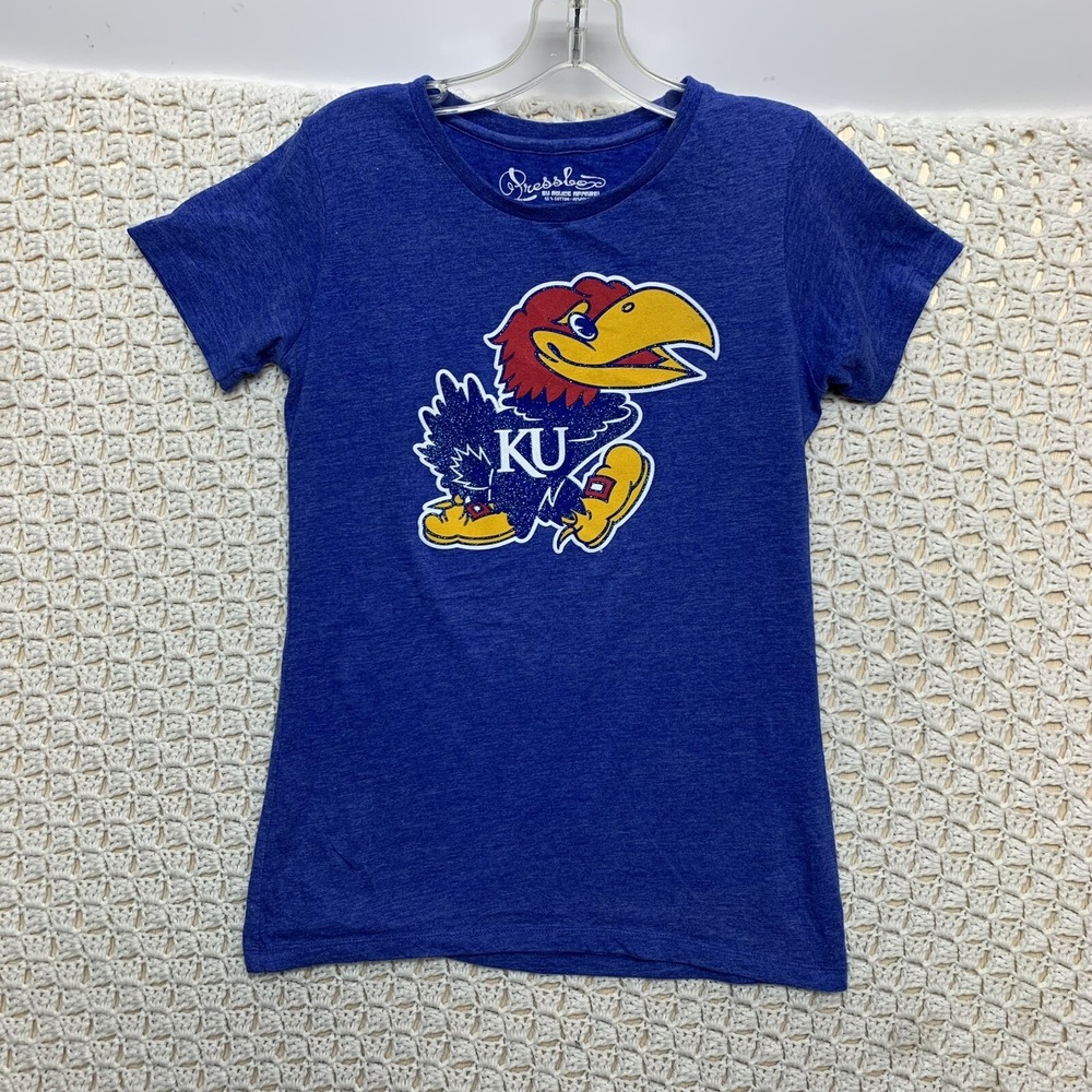 NCAA University Of Kansas Jayhawks Volleyball Rock Chalk Womens T-shirt L Blue - Picture 2 of 8